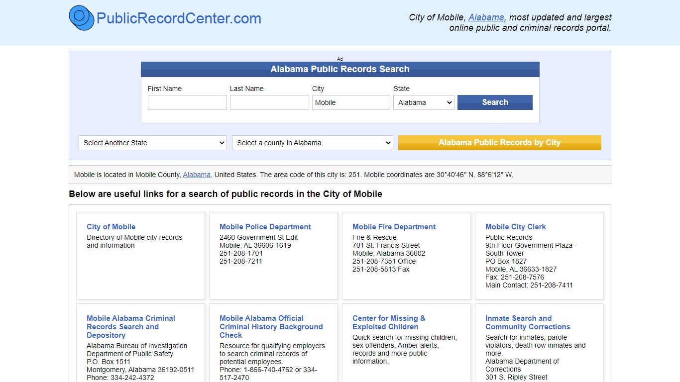 Mobile Alabama Public Records and Criminal Background Check